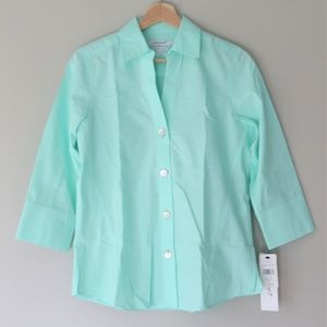 Foxcroft Mint 3/4 Sleeve Non-Iron Button up Shirt